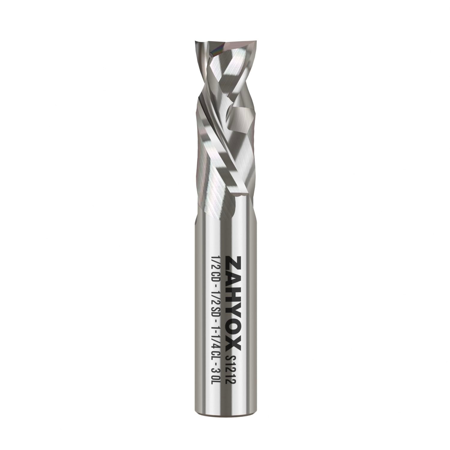 1/2" Shank Compression Solid Carbide Spiral Router Bit - 2 Flutes - 1/2" Cutting Dia - 1-1/4" Cutting Length - 3" Overall Length - 1/2" Upcut Length - S1212 PRO - Zahyox
