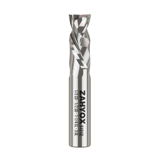 1/2" Shank Compression Solid Carbide Spiral Router Bit - 2 Flutes - 1/2" Cutting Dia - 1-1/4" Cutting Length - 3" Overall Length - 1/2" Upcut Length - S1212 PRO - Zahyox