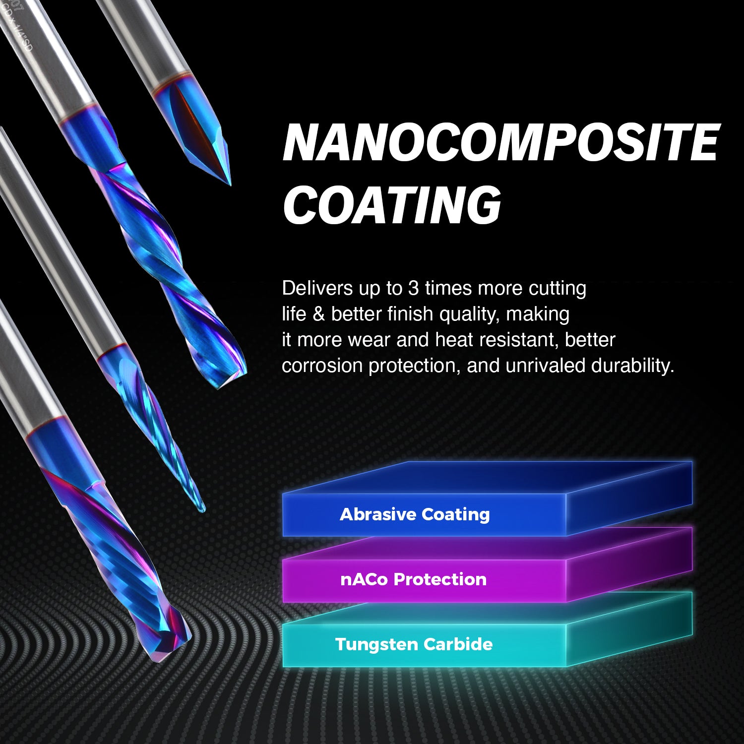 S1405 Solid Carbide nACo Coated Compression Spiral Router Bit - 2Flutes - 1/4 SD - 1/4 CD - 7/8 CL - 2-1/2 OL - Zahyox