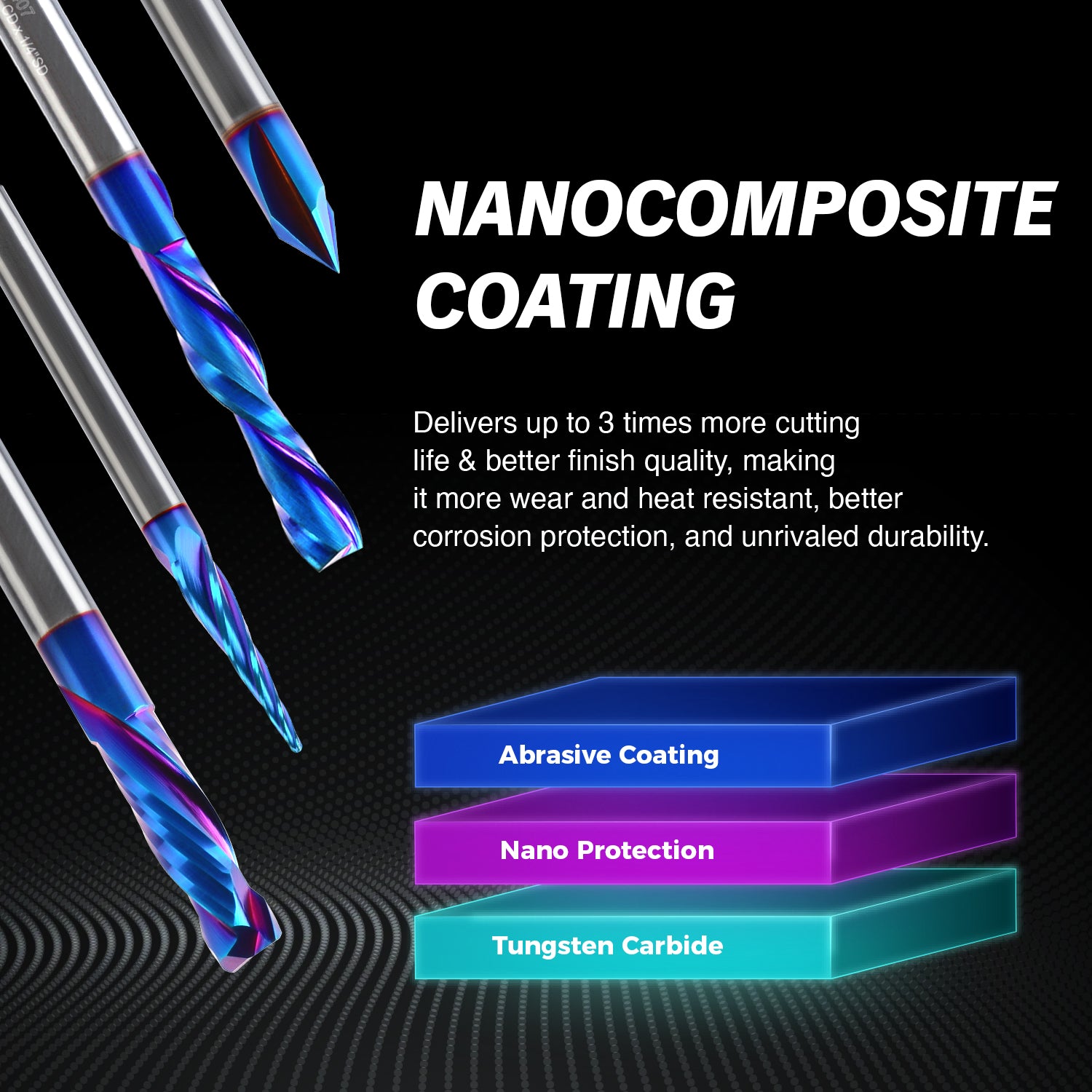 S1408 Solid Carbide nACo Coated Downcut Spiral Router Bit - 2Flutes - 1/4 SD - 1/4 CD - 1-1/4 CL - 3 OL - Zahyox