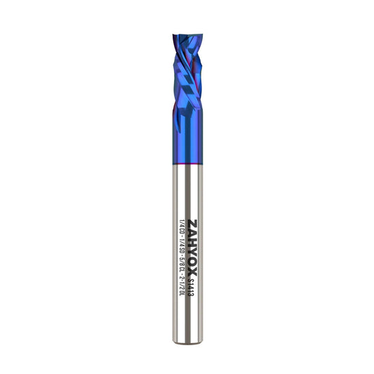 S1413 PRO Nano Coated Compression nACo Coated Spiral Router Bit - 2Flutes - 1/4 SD - 1/4 CD - 5/8 CL - 2-1/2 OL - 3/16 UCL - Zahyox