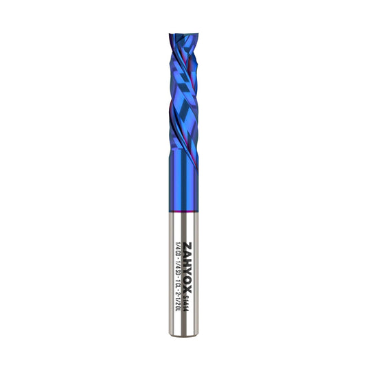 1/4 Shank Compression nACo Coated Spiral Router Bit - 2 Flutes - 1/4 SD - 1/4 CD - 1 CL - 2-1/2 OL - 3/16 UCL - S1414 - Zahyox