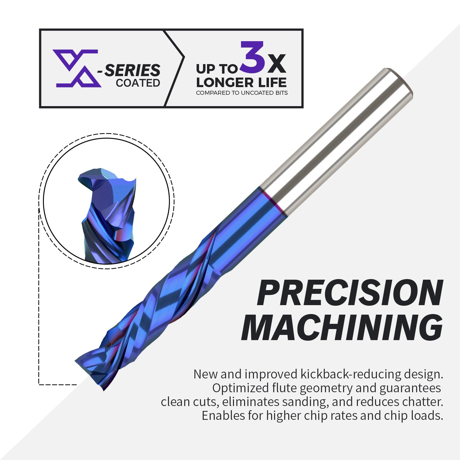 1/4 Shank Compression nACo Coated Spiral Router Bit - 2 Flutes - 1/4 SD - 1/4 CD - 1 CL - 2-1/2 OL - 3/16 UCL - S1414 - Zahyox