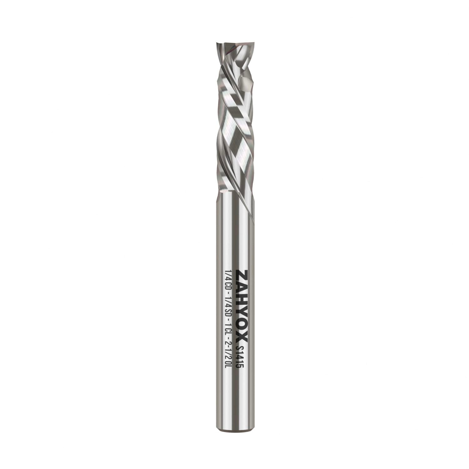 S1415 PRO Solid Carbide Compression Spiral Router Bit - 2 Flutes - 1/4 SD - 1/4 CD - 1 CL - 2-1/2 OL - 3/16 UCL - Zahyox