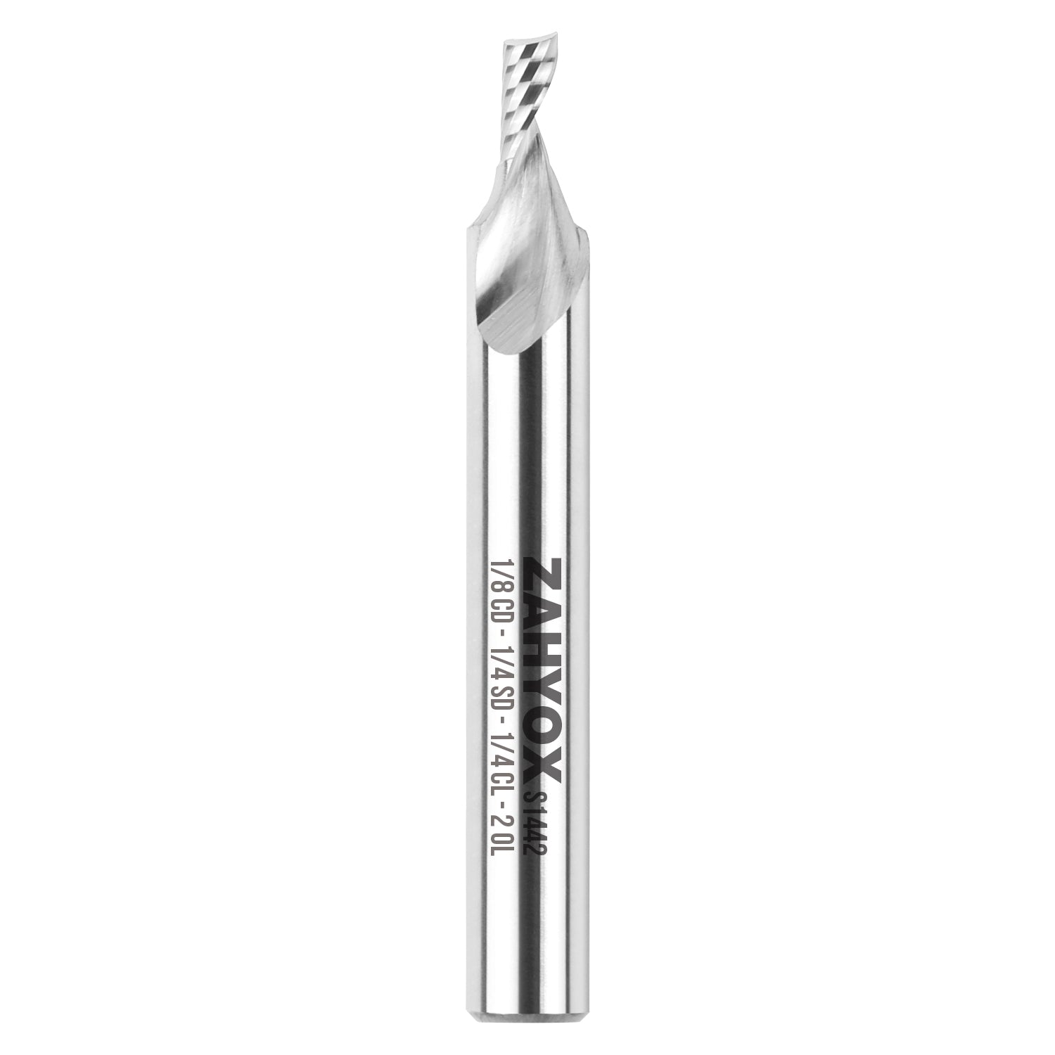 S1442 Solid Carbide Upcut Spiral Router Bit - O Flutes - 1/8 CD - 1/4 SD - 1/4 CL - 2 OL - Zahyox