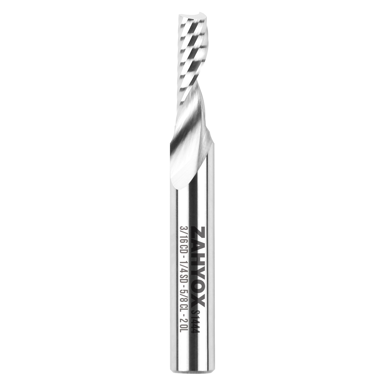 S1444 Solid Carbide Upcut Spiral Router Bit - O Flutes - 3/16 CD - 1/4 SD - 5/8 CL - 2 OL - Zahyox