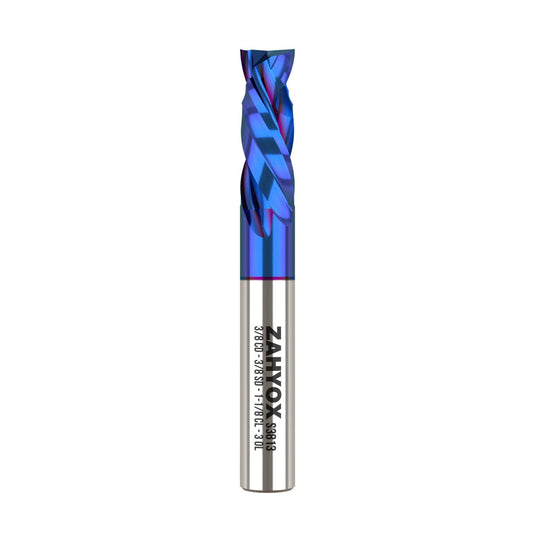 3/8" Shank Solid Carbide nACo Coated Compression Spiral Router Bit - 2 Flutes - 3/8" Cutting Dia - 1-1/8" LOC - 3" OAL - 1/4" UCL - S3813 PRO - Zahyox