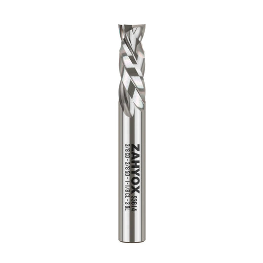 3/8" Shank Solid Carbide Compression Spiral Router Bit - 2 Flutes - 3/8" Cutting Dia - 1-1/8" LOC - 3" OAL - 1/4" UCL - S3814 PRO - Zahyox