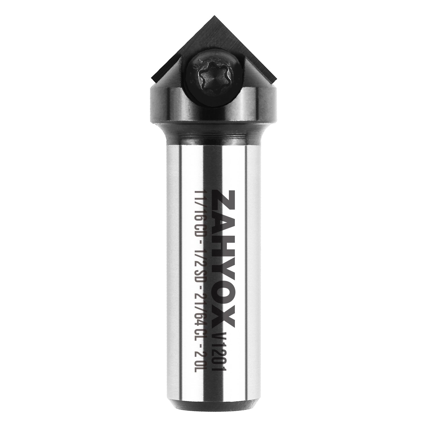V1201 45 Degree V-Groove Carve Bit with Carbide Inserts - 1 Insert - 1/2 SD - 11/16 CD - 21/64 CL - 2 OL - 12mm - Zahyox
