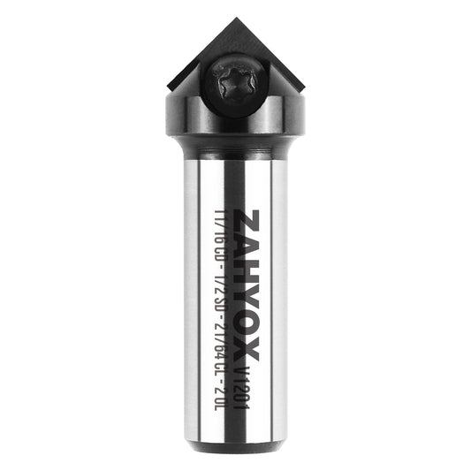 V1201 45 Degree V-Groove Carve Bit with Carbide Inserts - 1 Insert - 1/2 SD - 11/16 CD - 21/64 CL - 2 OL - 12mm - Zahyox