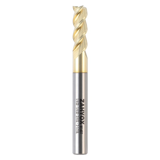 M1407 ZrN Coated Upcut End Mill for Aluminum - 3 Flutes - 1/4 Dia - 1/4 Shank - 3/4 LOC - 2-1/2 OAL - Zahyox
