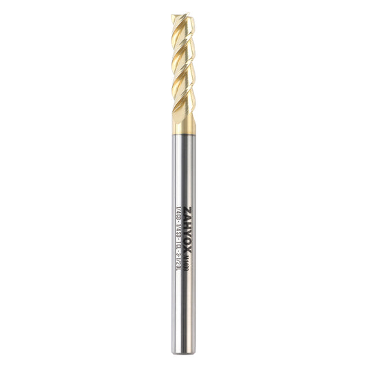 M1409 ZrN Coated Upcut End Mill for Aluminum - 3 Flutes - 1/4 Dia - 1/4 Shank - 1 LOC - 3-1/2 OAL - Zahyox