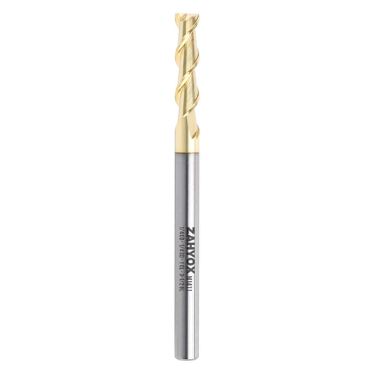 M1411 ZrN Coated Upcut End Mill for Aluminum - 2 Flutes - 1/4 Dia - 1/4 Shank - 1 LOC - 3-1/2 OAL - Zahyox