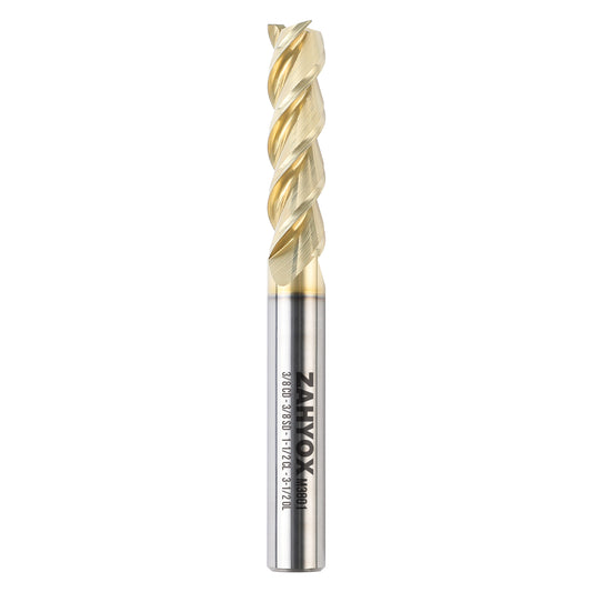 M3801 ZrN Coated Upcut End Mill - 3 Flutes - 3/8 Dia - 3/8 Shank - 1-1/2 LOC - 3-1/2 OAL - Zahyox
