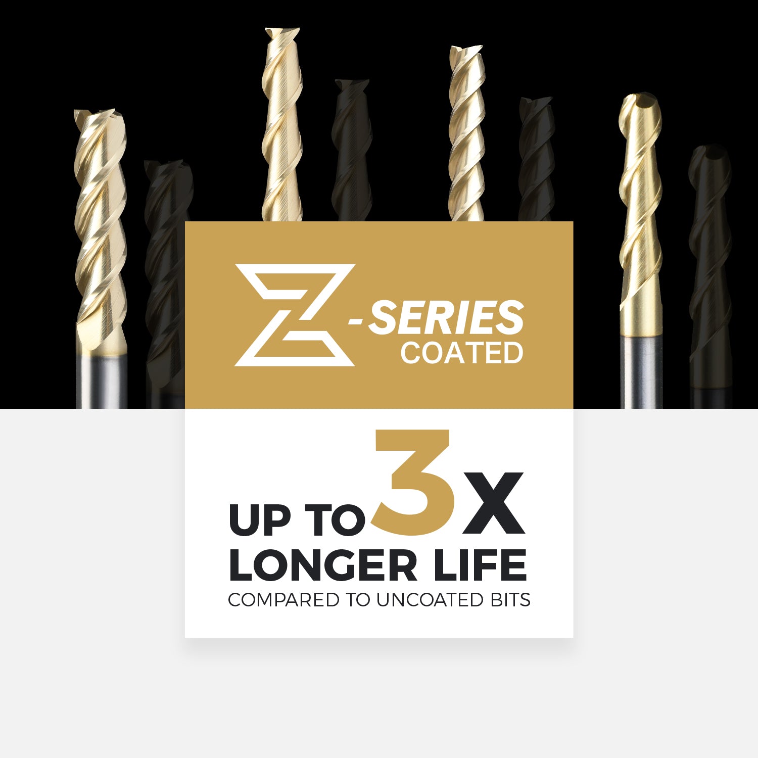 M3801 ZrN Coated Upcut End Mill - 3 Flutes - 3/8 Dia - 3/8 Shank - 1-1/2 LOC - 3-1/2 OAL - Zahyox