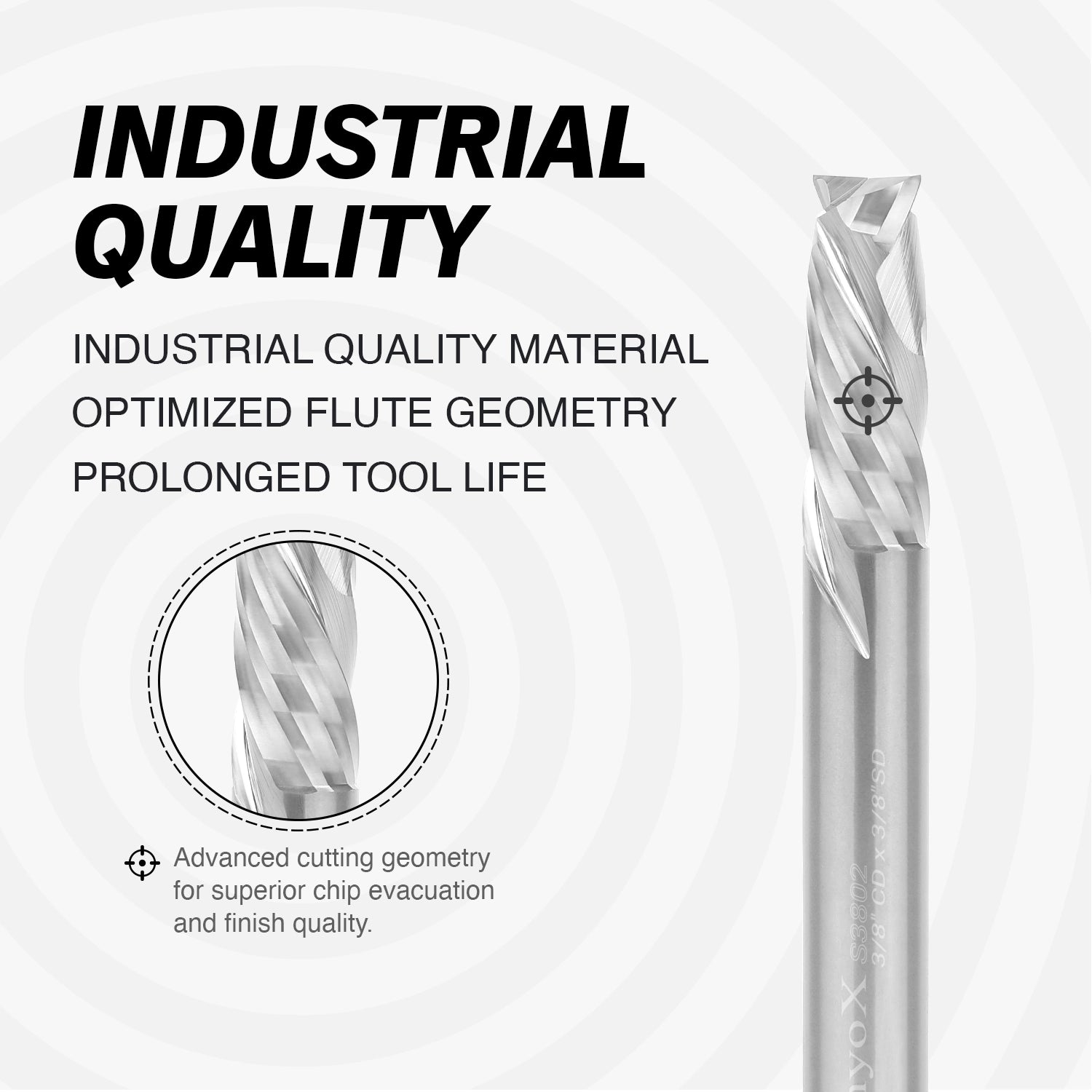 3/8" Shank Solid Carbide Compression CNC Spiral Router Bit - 2 Flutes - 3/8" Cutting Dia - 1-1/16" LOC - 3" OAL - S3802 - Zahyox