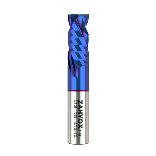 1/2" Shank Compression nACo Coated CNC Spiral Router Bit - 2 Flutes - 1/2" CD - 1-1/4" CL - 3" OL - S1201 - Zahyox