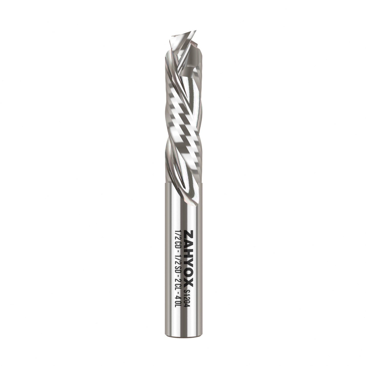 1/2" Shank Compression Solid Carbide CNC Spiral Router Bit - 2 Flutes - 1/2" CD - 2" CL - 4" OL - S1204 - Zahyox