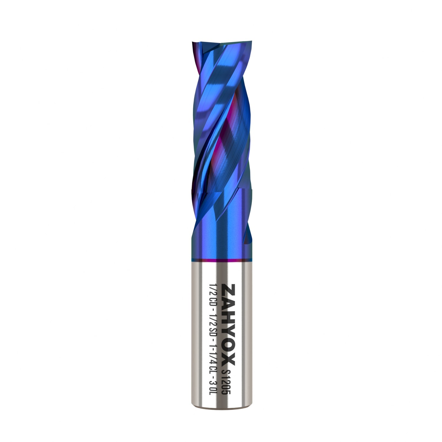 1/2" Shank Upcut nACo Coated CNC Spiral Router Bit - 2 Flutes  1/2" CD - 1-1/4" CL - 3" OAL - S1205 - Zahyox