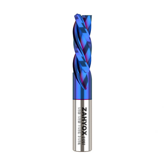 1/2" Shank Downcut nACo Coated CNC Spiral Router Bit- 3 Flutes - 1/2" CD - 1-1/2" CL - 3-1/2" OL - S1207 - Zahyox