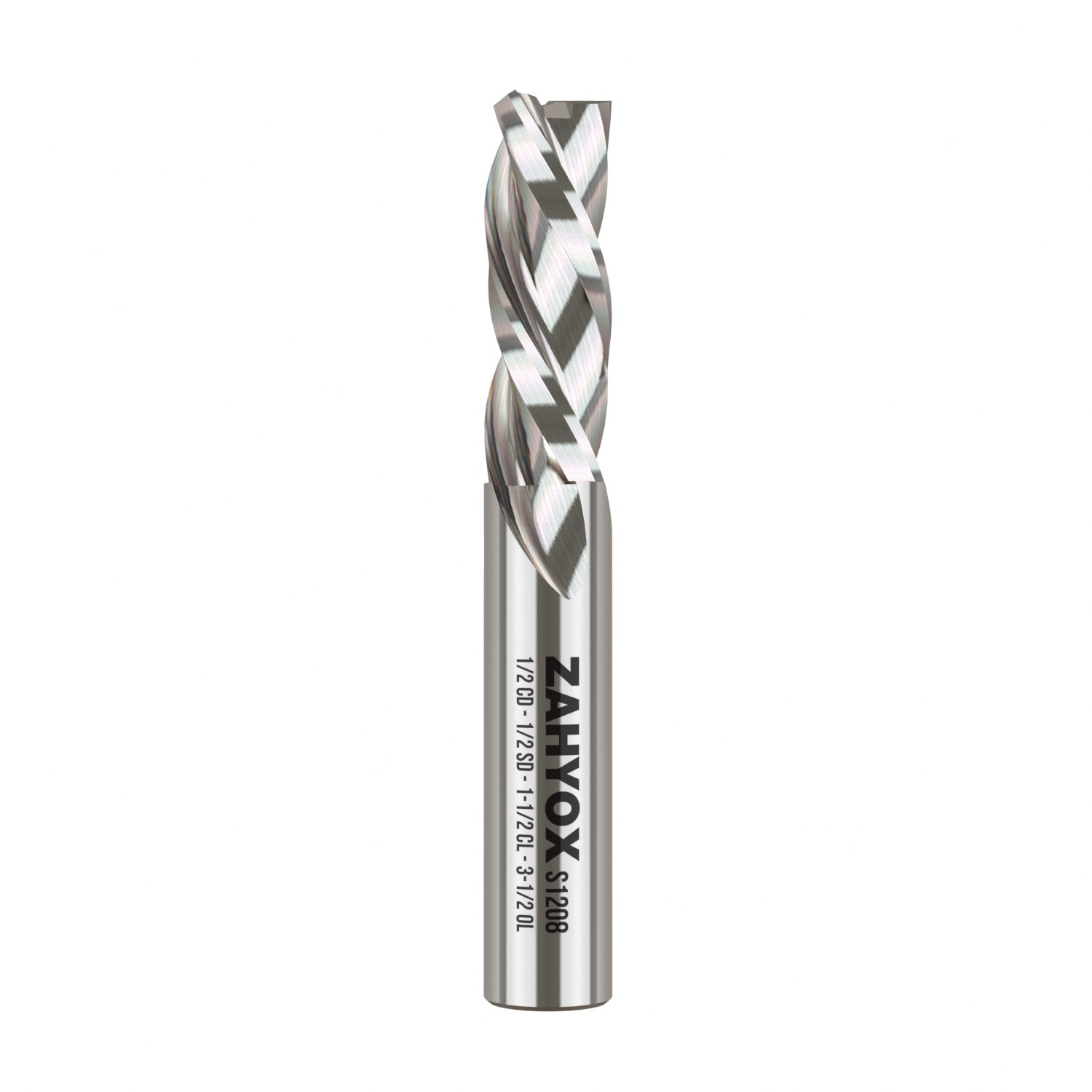 1/2" Shank Downcut Solid Carbide CNC Spiral Router Bit - 3 Flutes - 1/2" CD - 1-1/2" CL - 3-1/2" OL - S1208 - Zahyox