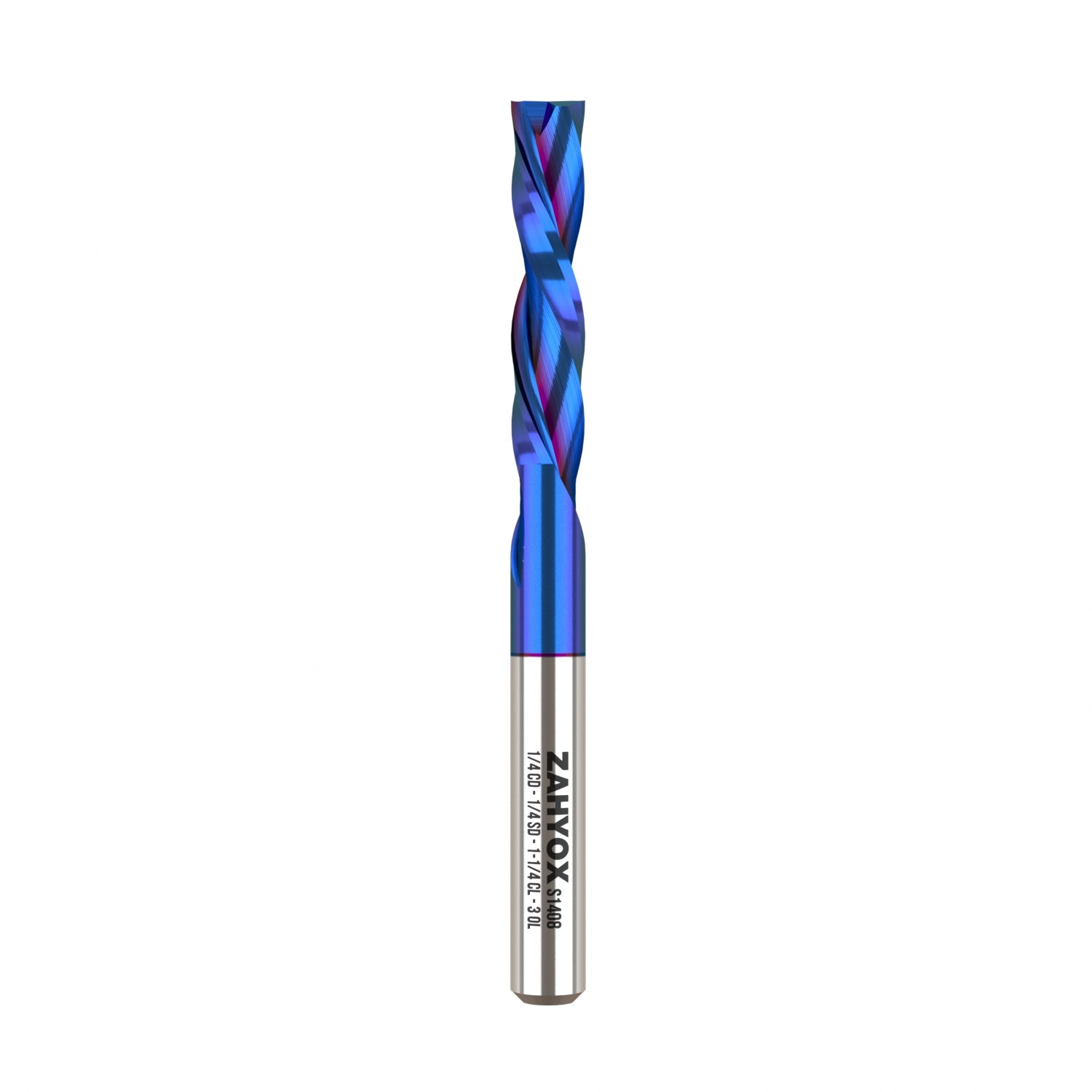S1408 Solid Carbide nACo Coated Downcut Spiral Router Bit - 2Flutes - 1/4 SD - 1/4 CD - 1-1/4 CL - 3 OL - Zahyox