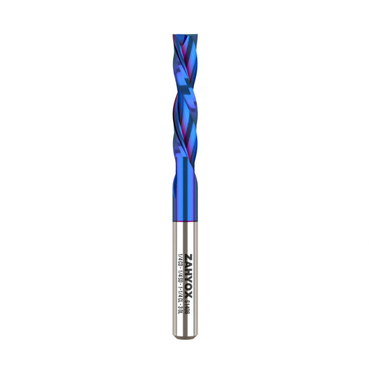 S1408 Solid Carbide nACo Coated Downcut Spiral Router Bit - 2Flutes - 1/4 SD - 1/4 CD - 1-1/4 CL - 3 OL - Zahyox