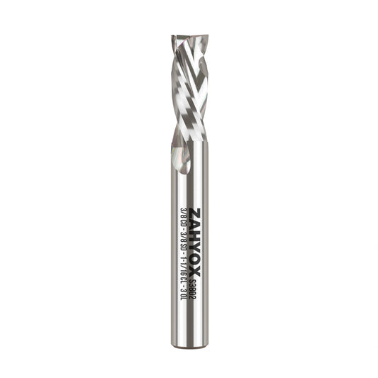 3/8" Shank Solid Carbide Compression CNC Spiral Router Bit - 2 Flutes - 3/8" Cutting Dia - 1-1/16" LOC - 3" OAL - S3802 - Zahyox