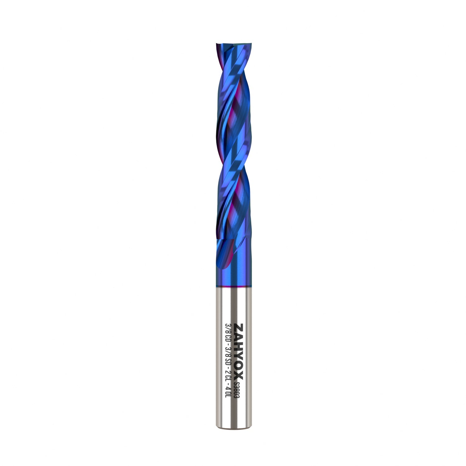 3/8" Shank Solid Carbide Upcut nACo Coated CNC Spiral Bit- 2 Flutes - 3/8" Cutting Dia - 2" LOC - 4" OAL - S3803 - Zahyox