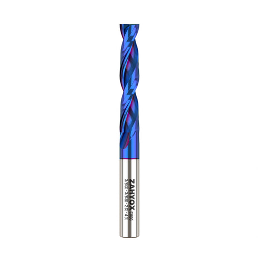 3/8" Shank Solid Carbide Upcut nACo Coated CNC Spiral Bit- 2 Flutes - 3/8" Cutting Dia - 2" LOC - 4" OAL - S3803 - Zahyox
