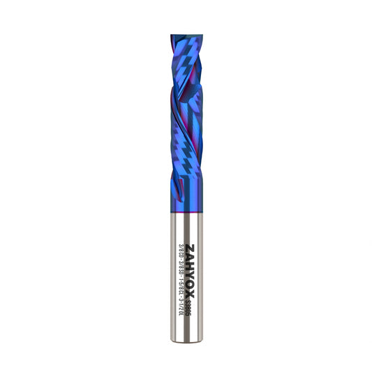 3/8" Shank Solid Carbide Compression nACo Coated CNC Spiral Router Bit - 2 Flutes - 3/8" Cutting Dia - 1-5/8" LOC - 3-1/2" OAL - S3805 - Zahyox