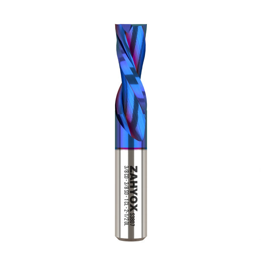 3/8" Shank Downcut nACo Coated CNC Spiral Router Bit - 2 Flutes - 3/8" Cutting Dia - 1" LOC - 2-1/2" OAL - S3807 - Zahyox