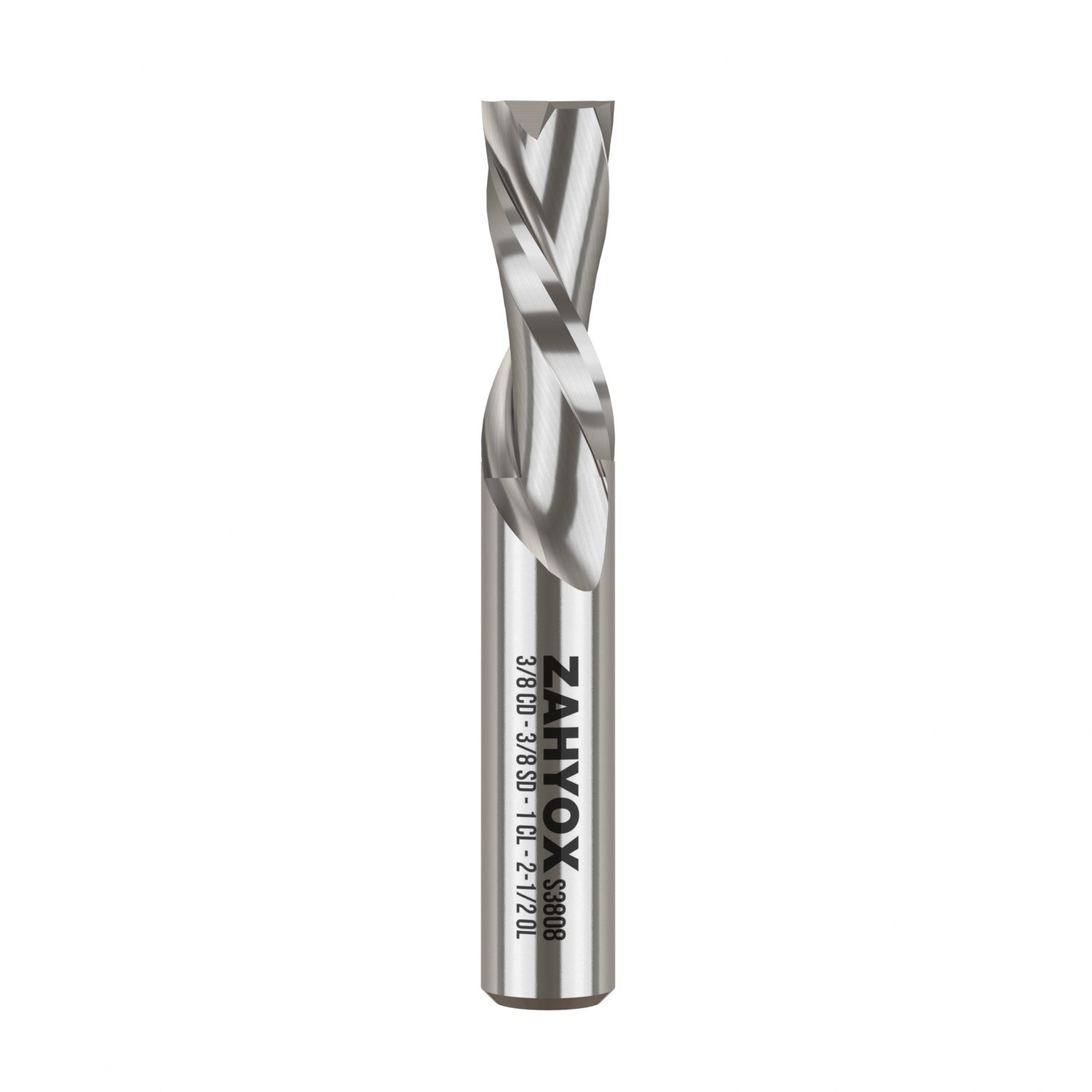 3/8" Shank Solid Carbide Downcut CNC Spiral Router Bit - 2 Flutes - 3/8" Cutting Dia - 1" LOC - 2-1/2" OAL - S3808 - Zahyox