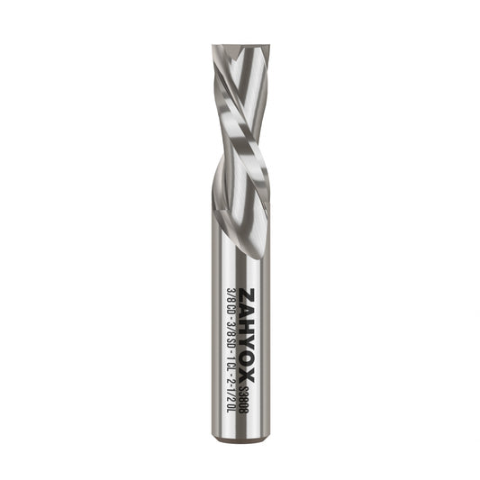 3/8" Shank Solid Carbide Downcut CNC Spiral Router Bit - 2 Flutes - 3/8" Cutting Dia - 1" LOC - 2-1/2" OAL - S3808 - Zahyox