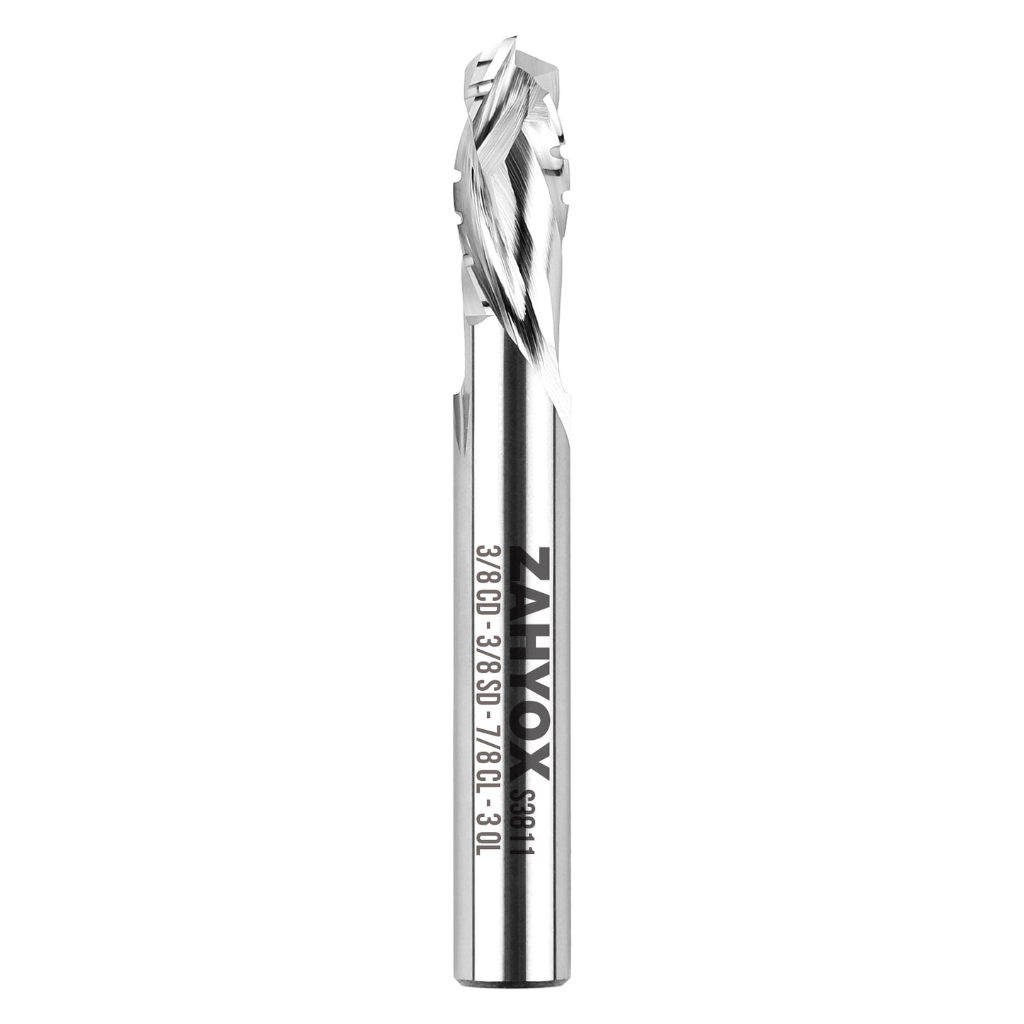 3/8" Shank Solid Carbide Compression Chip Breaker Spiral Router Bit - 2 Flutes - 3/8" Cutting Dia - 7/8" LOC - 3" OAL - 1/4" UCL - S3811 - Zahyox
