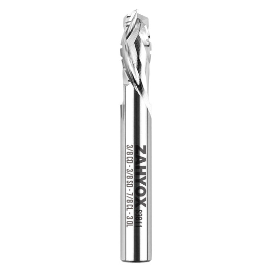 3/8" Shank Solid Carbide Compression Chip Breaker Spiral Router Bit - 2 Flutes - 3/8" Cutting Dia - 7/8" LOC - 3" OAL - 1/4" UCL - S3811 - Zahyox