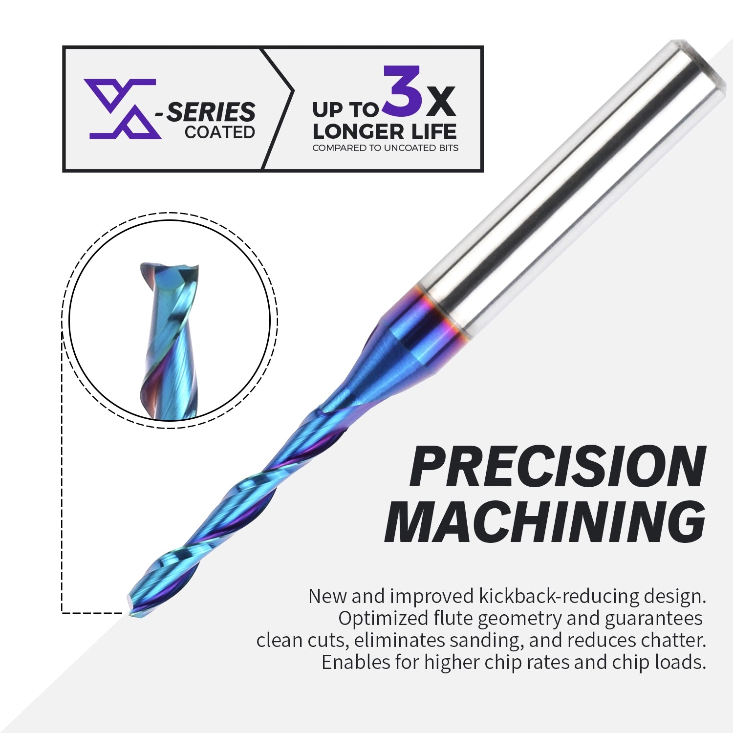 S1803 Solid Carbide nACo Coated Upcut Spiral Router Bit - 2 Flutes - 1/4 SD - 1/8 CD - 7/8 CL - 2-1/2 OL - Zahyox