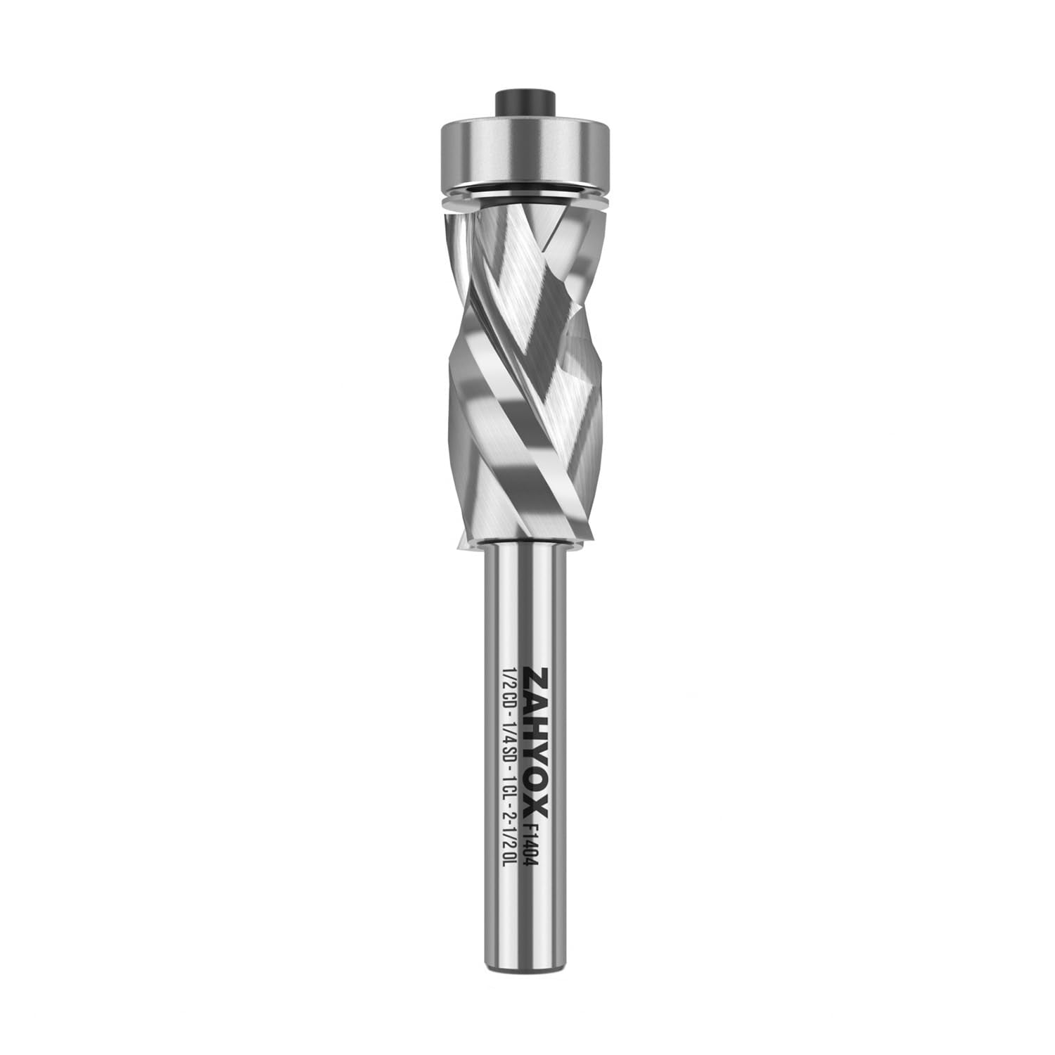 F1404 Compression Flush Trim Router Bit with Bottom Bearing - 1/4 SD - 1/2 CD - 1 CL - 2-1/2 OL - Zahyox