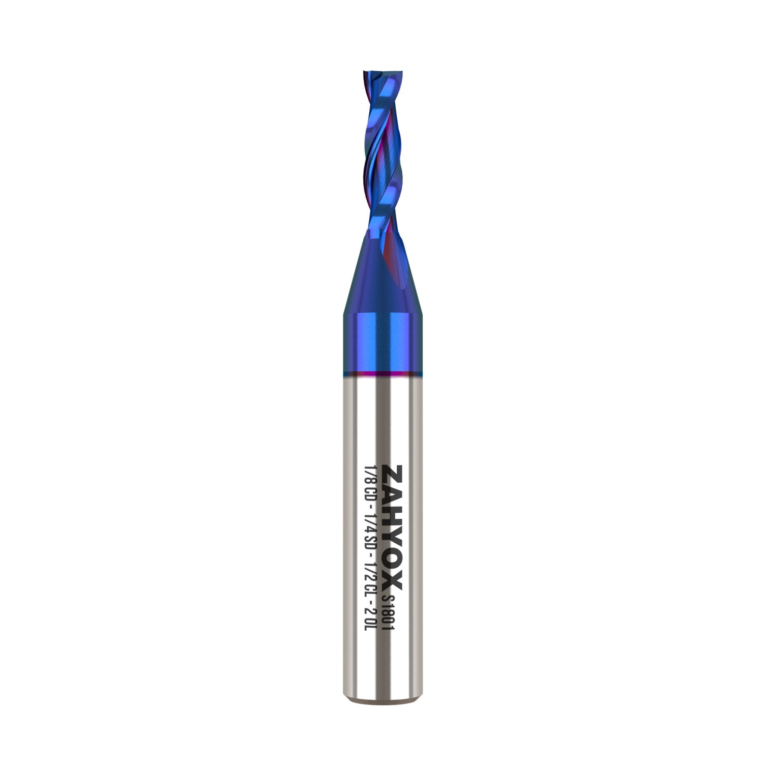 S1801 Solid Carbide nACo Coated Upcut Spiral Router Bit - 2 Flutes -  1/4 SD - 1/8 CD - 1/2 CL - 2 OL - Zahyox