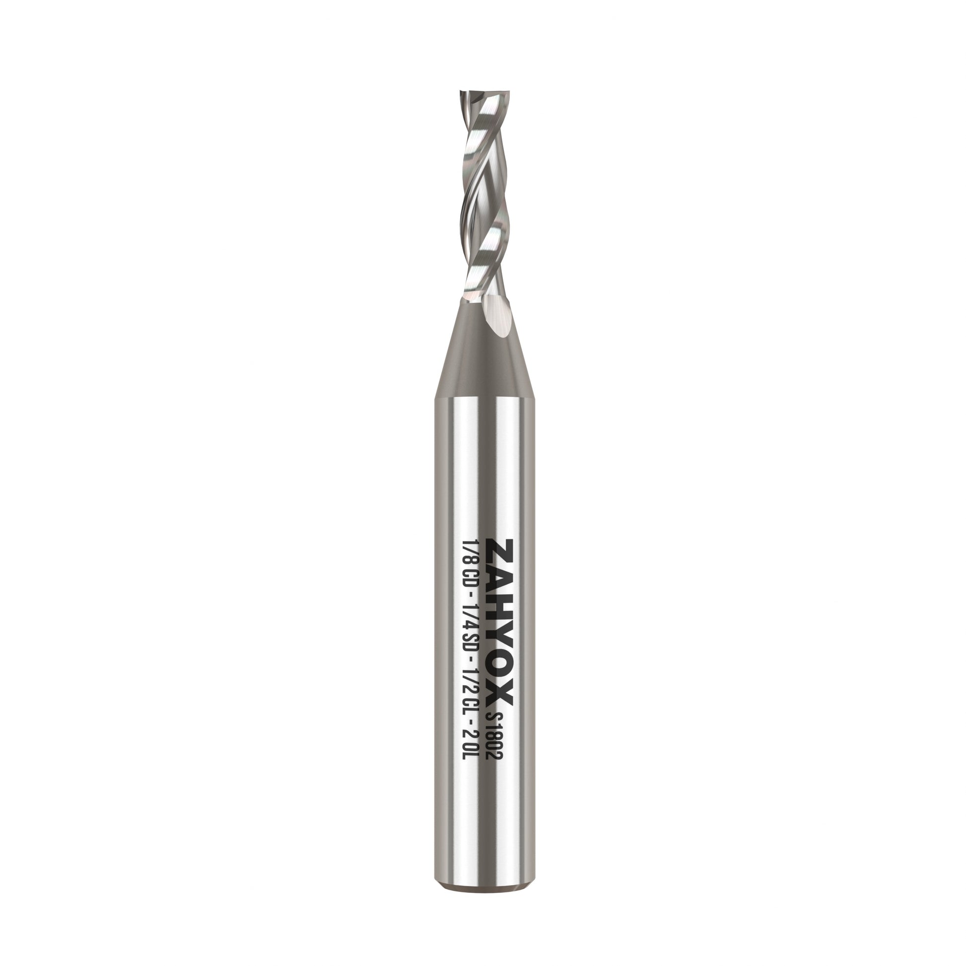 S1802 Solid Carbide Upcut Spiral Router Bit - 2Flutes - 1/4 SD - 1/8 CD - 1/2 CL - 2 OL - Zahyox