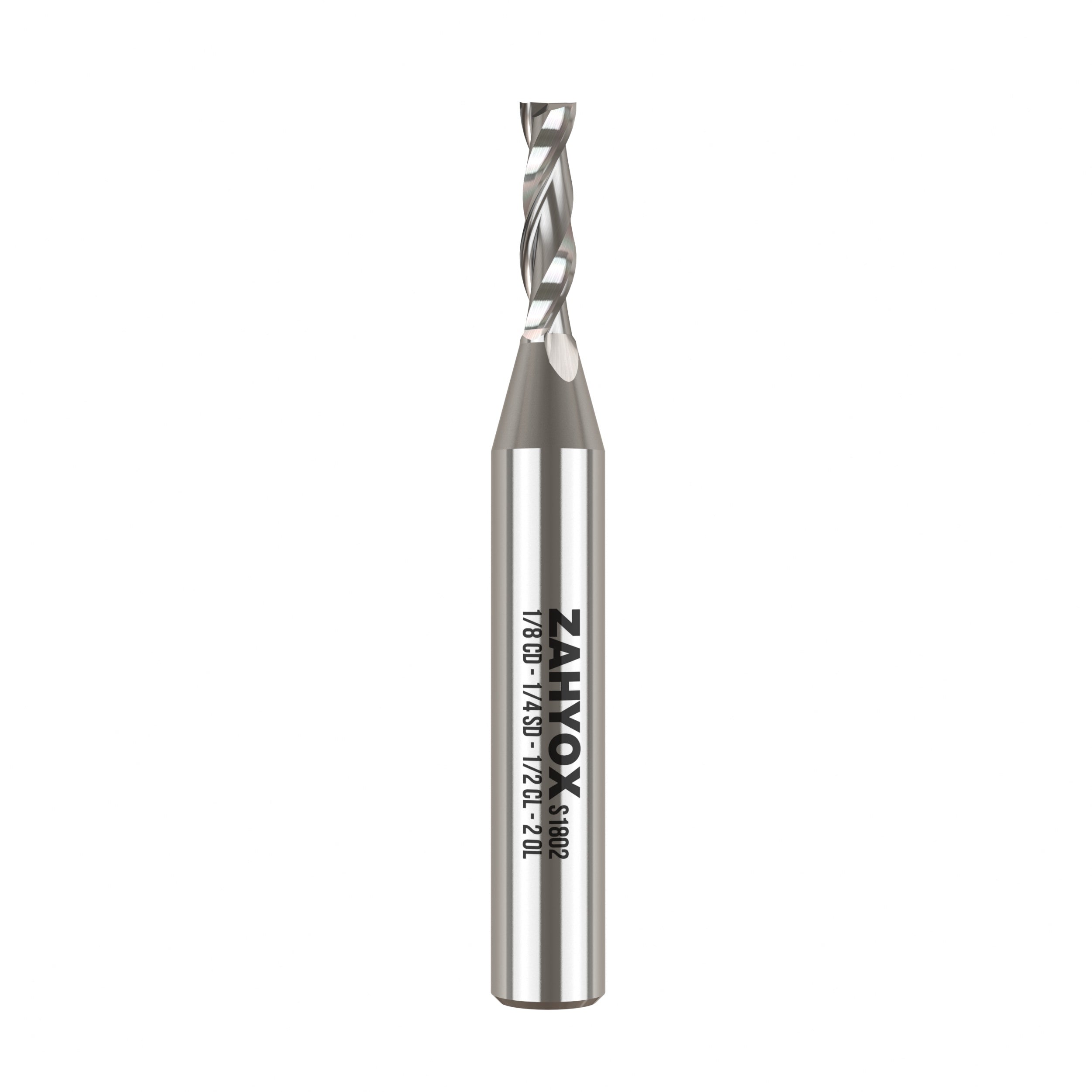S1802 Solid Carbide Upcut Spiral Router Bit - 2Flutes - 1/4 SD - 1/8 CD - 1/2 CL - 2 OL - Zahyox