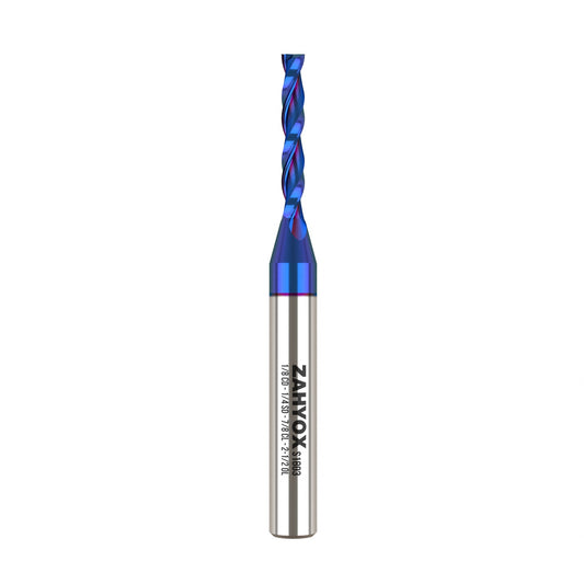 S1803 Solid Carbide nACo Coated Upcut Spiral Router Bit - 2 Flutes - 1/4 SD - 1/8 CD - 7/8 CL - 2-1/2 OL - Zahyox