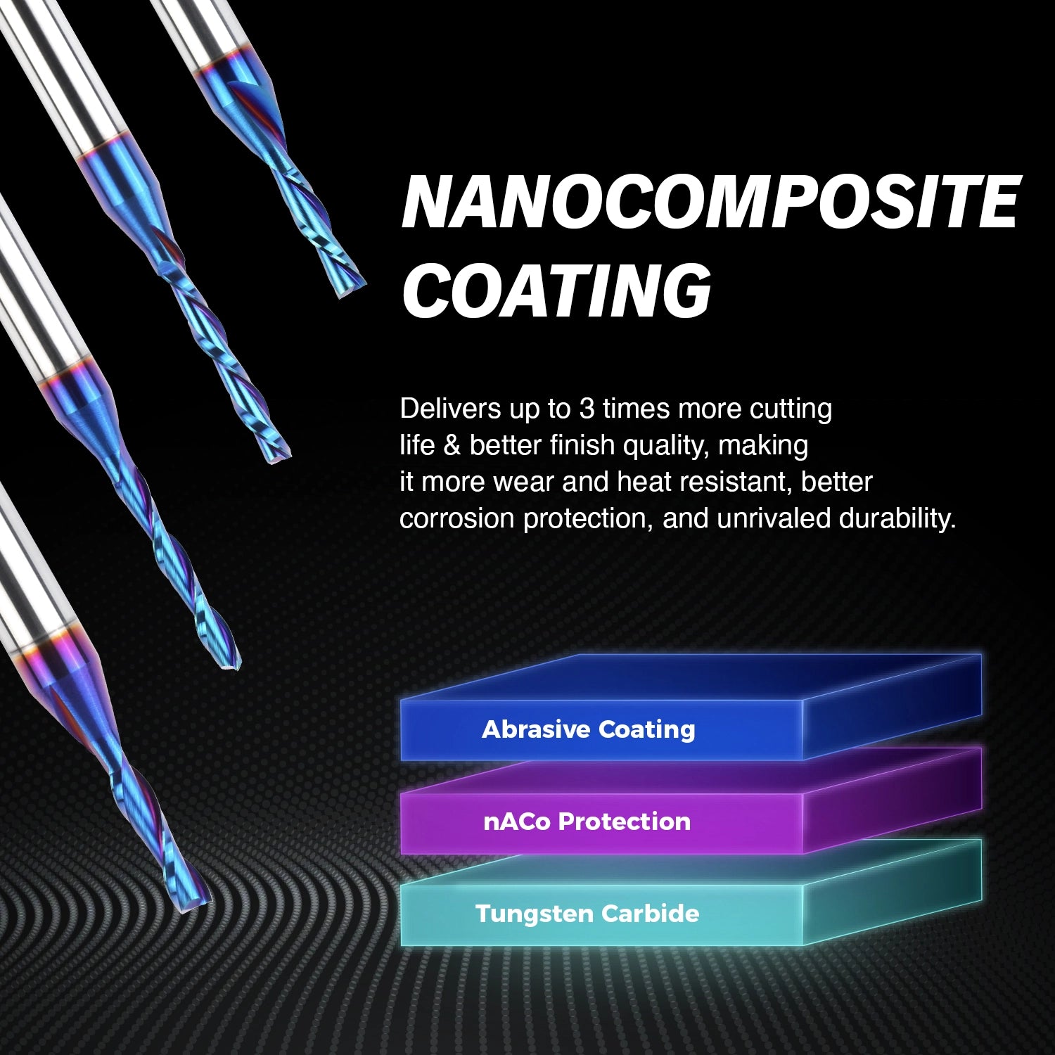 S1801 Solid Carbide nACo Coated Upcut Spiral Router Bit - 2 Flutes -  1/4 SD - 1/8 CD - 1/2 CL - 2 OL - Zahyox