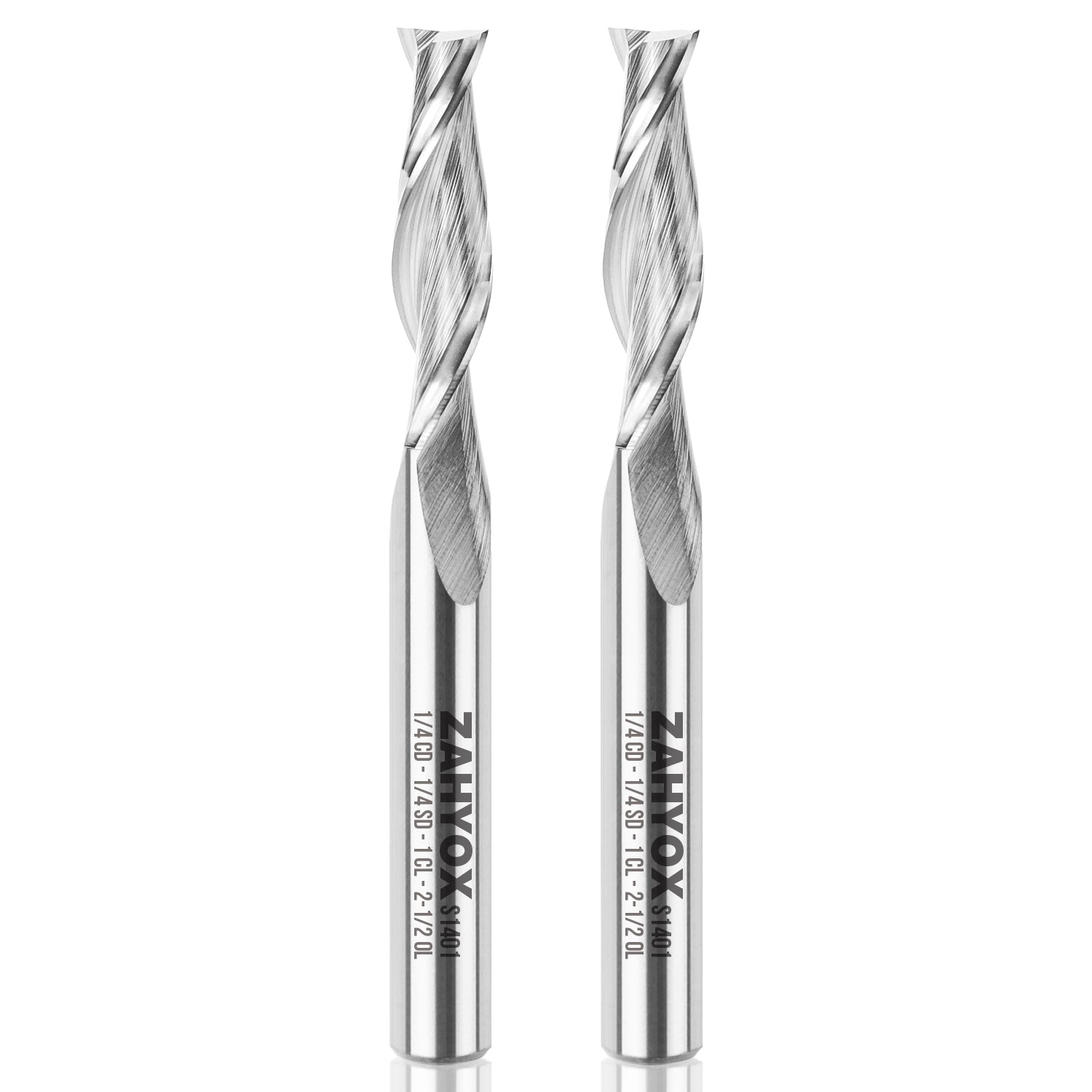 2Pack - S1401 Solid Carbide Upcut Spiral Router Bit - 2 Flutes - 1/4 SD - 1/4 CD - 1 CL - 2-1/2 OL - Zahyox