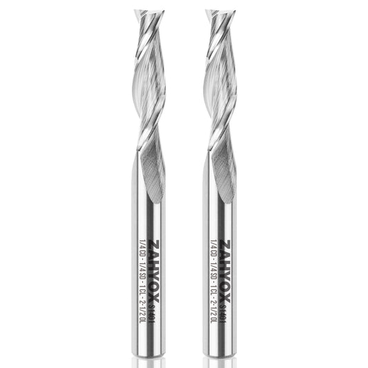 2Pack - S1401 Solid Carbide Upcut Spiral Router Bit - 2 Flutes - 1/4 SD - 1/4 CD - 1 CL - 2-1/2 OL - Zahyox