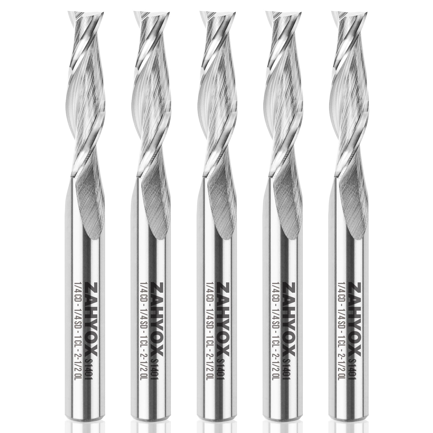 5Pack - S1401 Solid Carbide Spiral Upcut Bit - 2 Flutes - 1/4 SD - 1/4 CD - 1 CL - 2-1/2 OL - Zahyox