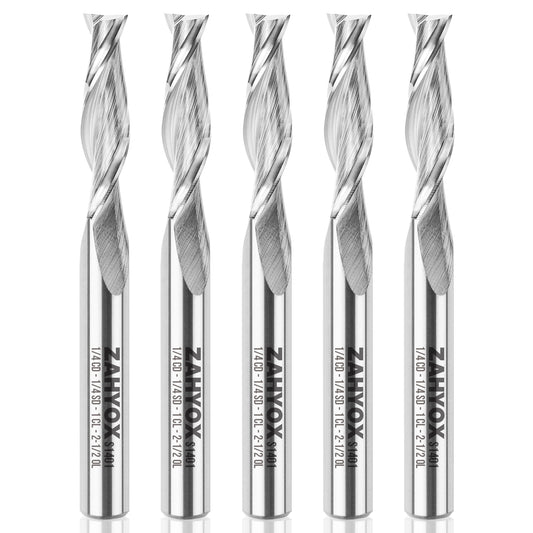 5Pack - S1401 Solid Carbide Spiral Upcut Bit - 2 Flutes - 1/4 SD - 1/4 CD - 1 CL - 2-1/2 OL - Zahyox