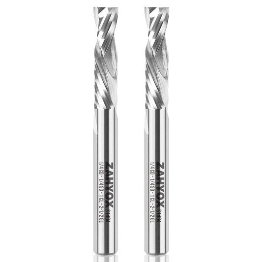 2Pack - S1404 Solid Carbide Compression Spiral Router Bits - 2 Flutes - 1/4 SD - 1/4 CD - 1 CL - 2-1/2 OL - Zahyox