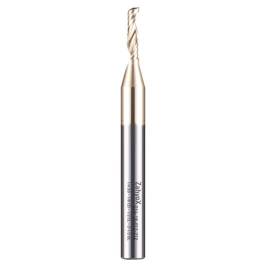 ZahyoX O Flute Upcut Spiral Router Bit 1/4" Shank, 1/8" Cutting Dia, 1/2" Cutting Length, 2-1/2" OVL, Single Flute CNC Router Bit for Plastic, ABS, Acrylic