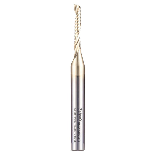 ZahyoX O Flute Upcut Spiral Router Bit 1/4" Shank, 1/8" Cutting Dia, 3/4" Cutting Length, 2-1/2" OVL, Single Flute CNC Bit for Plastic, Acrylic, PVC, ABS